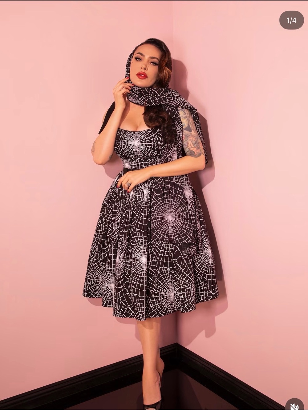 Vixen By Micheline Pitt spiderweb swing Dress with Matching Scarf medium